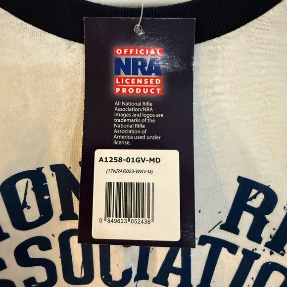 Official NRA Merchandise Baseball Style 3/4 Sleeve White & Blue T-Shirt - Picture 5 of 5